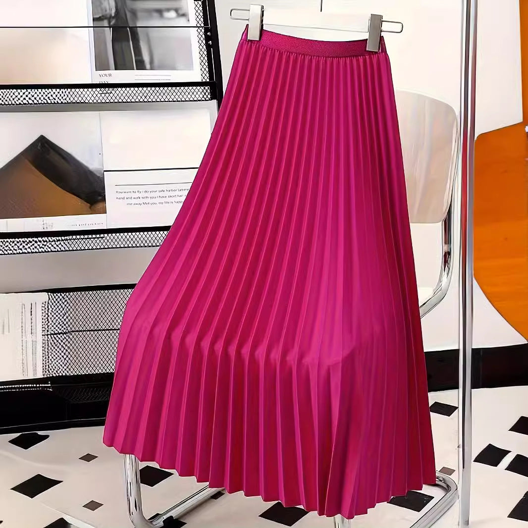 Women's high-end pleated skirt with a sense of drape, solid color large pleated skirt for women