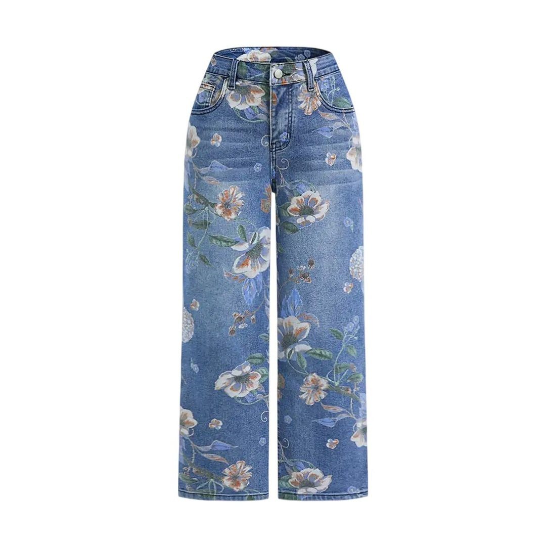 Women's Printed Denim Spring And Autumn Straight Wide-leg Pants