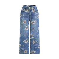 Women's Printed Denim Spring And Autumn Straight Wide-leg Pants