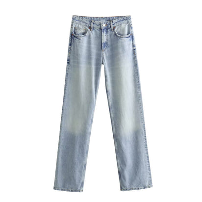 Straight-leg denim wide-leg pants for women, spring and autumn style, slimming floor-length pants