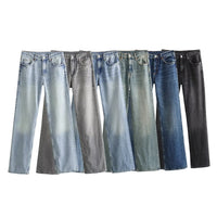 Straight-leg denim wide-leg pants for women, spring and autumn style, slimming floor-length pants
