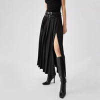 Women's High Waist Slimming Slit Pleated Skirt