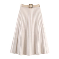 Fashionable Elegant With Belt Pleated Skirt