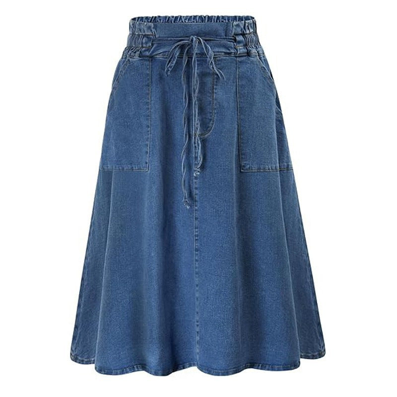Waist Belt Slip-in Casual Denim Skirt