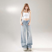American retro low-waisted hot girl loose wide-leg pants, versatile spring and summer straight-leg jeans, women's trousers plus