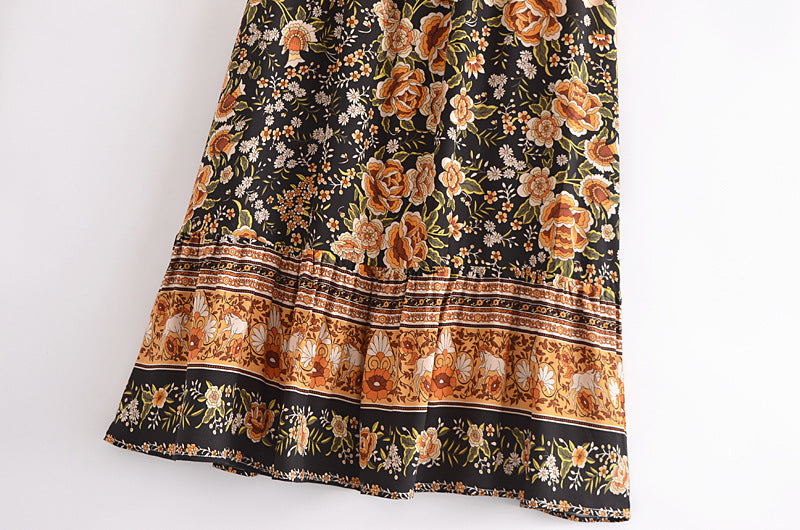 Women's Printed Positioning Flower Tassel Elastic Waist Skirt