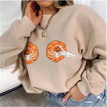Pumpkin round neck loose casual printing long sleeves