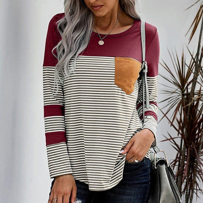 Striped stitching contrast color long sleeve