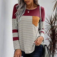 Striped stitching contrast color long sleeve