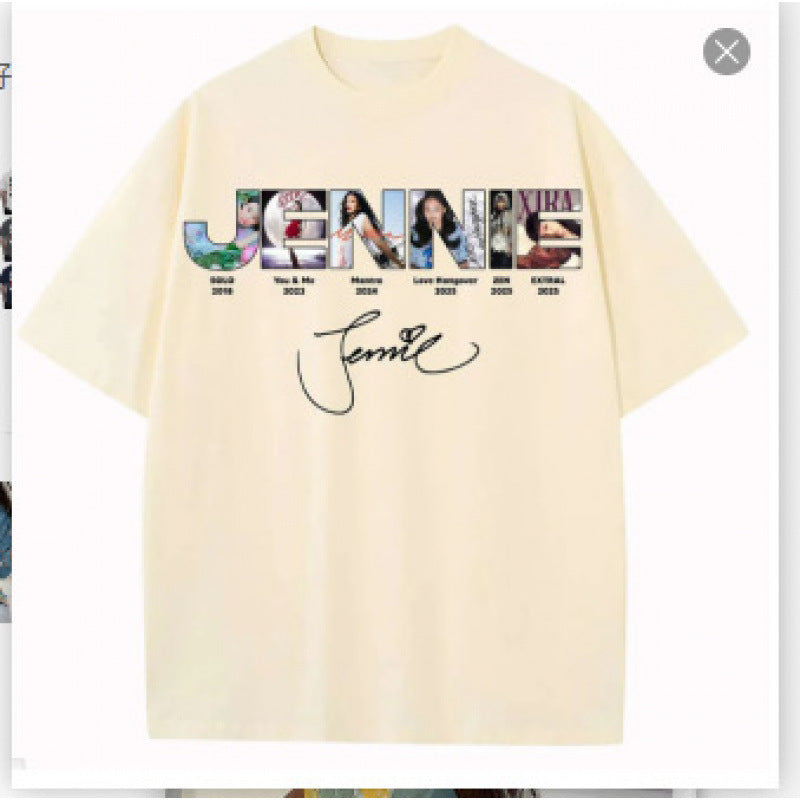 White Retro Alphabet Short-sleeved T-shirt For Women