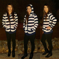 Striped hooded zipper cardigan sweatshirt