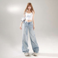 American retro low-waisted hot girl loose wide-leg pants, versatile spring and summer straight-leg jeans, women's trousers plus