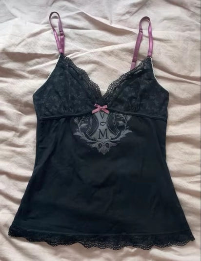 Bow Lace Trim Printed Sleeveless Tank Top