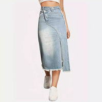 American Retro Denim Split Stitching Skirt