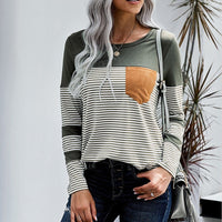 Striped stitching contrast color long sleeve