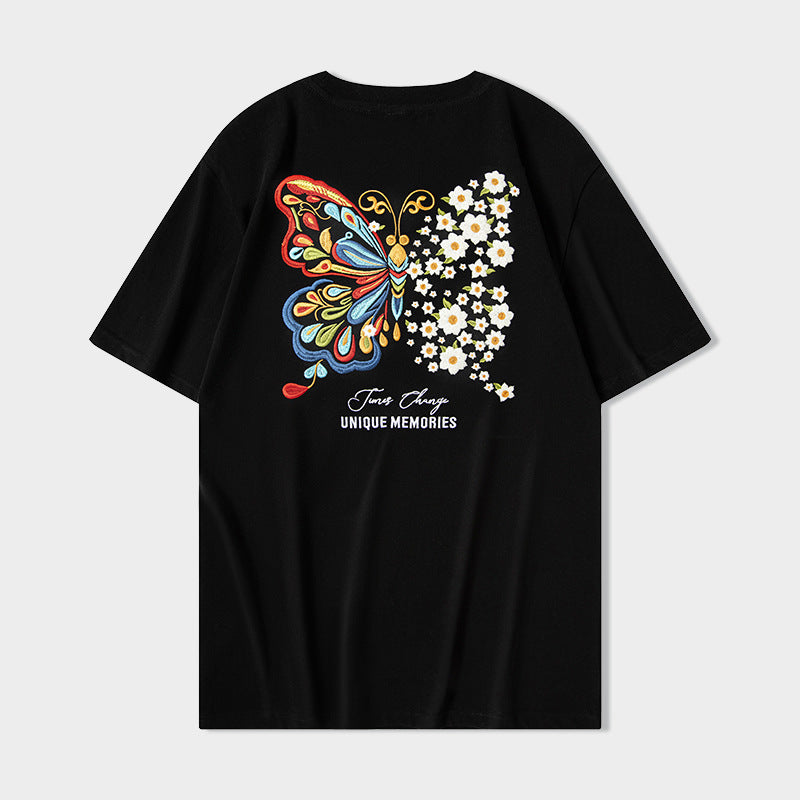 Short-sleeved T-shirt Butterfly Light-changing Embroidery Chinese Style