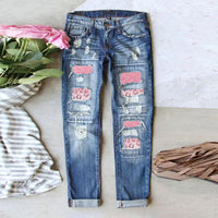 Women's Jeans Ripped Print Patch