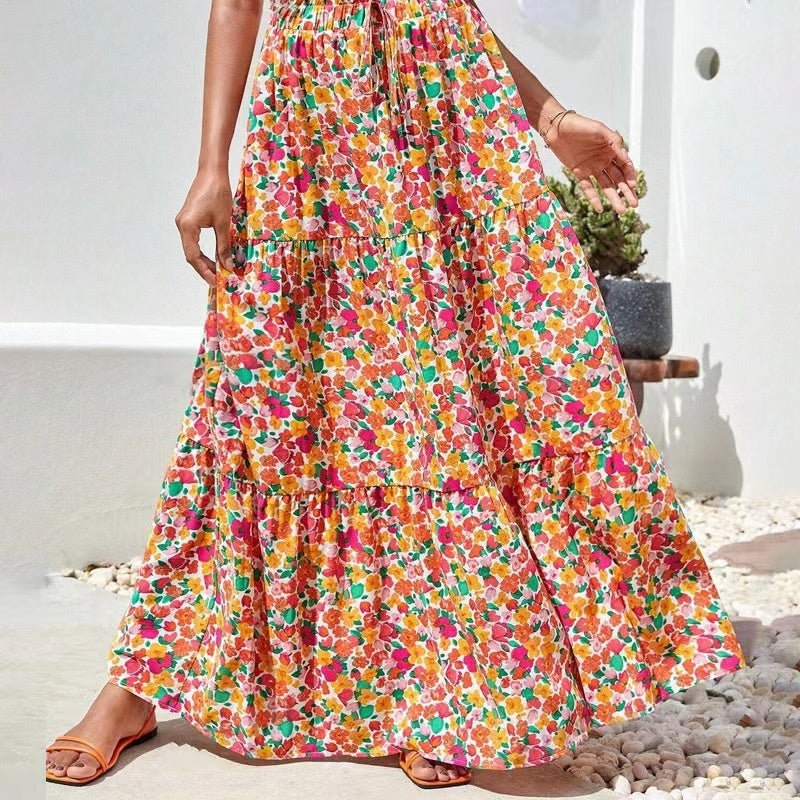Flower Print Elastic Waist Skirt
