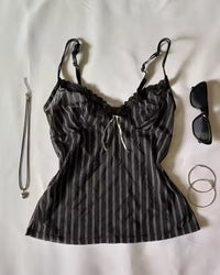 Bow Lace Trim Printed Sleeveless Tank Top