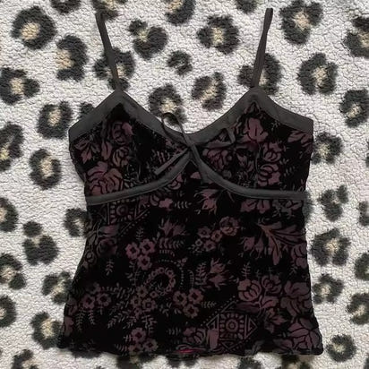 Bow Lace Trim Printed Sleeveless Tank Top