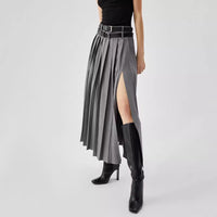 Women's High Waist Slimming Slit Pleated Skirt
