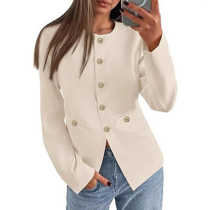Round Neck Long Sleeve Button Cardigan
