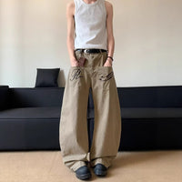 Reverse pocket design embroidered letter jeans with a curved silhouette, loose floor-length pants for women