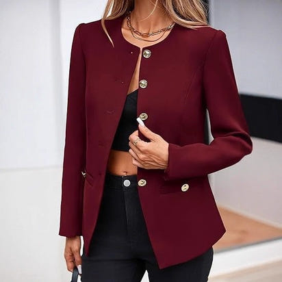 Round Neck Long Sleeve Button Cardigan