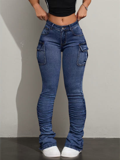 New Women's Workwear Tight Jeans With Multiple Pockets, Elastic And Casual, Comfortable And Breathable, An Indispensable Dressing Item