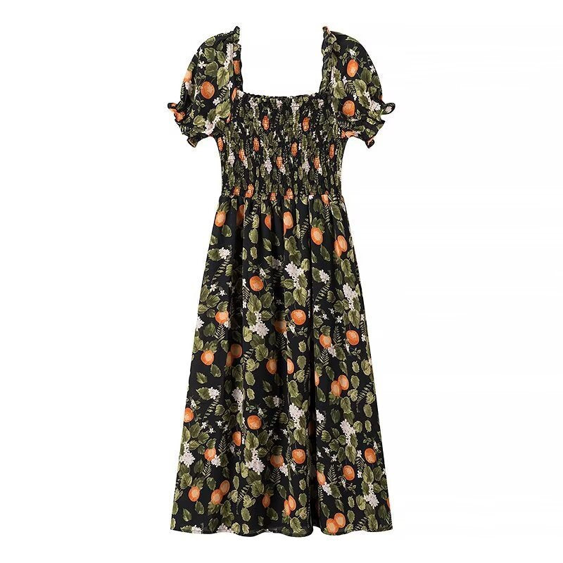 Women's Elastic Waist Printed Dress With Street Style