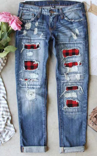 Women's Jeans Ripped Print Patch