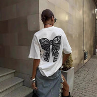 Millennium Bowknot Short-sleeved T-shirt Women's Lace Stitching