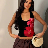 Summer Vacation Style Backless Halter Small Tank Top