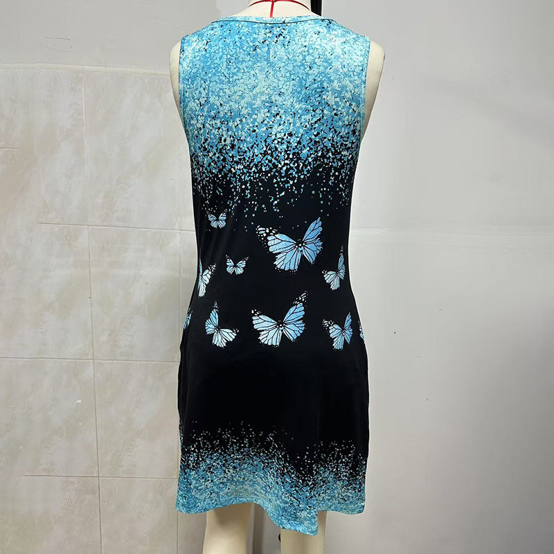 Women's Casual Sundress Summer Beach Dress Graphic Print V Neck Loose Tank Dresses