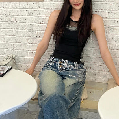 Irregular Waist Straight Design Sense Niche Retro Distressed Lengthened Mop Pants