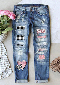 Women's Jeans Ripped Print Patch