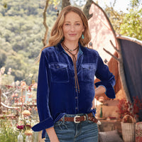 Women's Casual Slim-Fit Long Sleeve Velvet Shirt