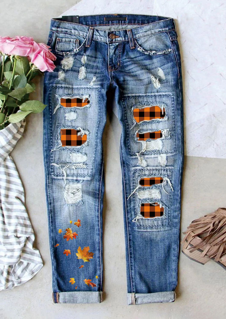 Women's Jeans Ripped Print Patch