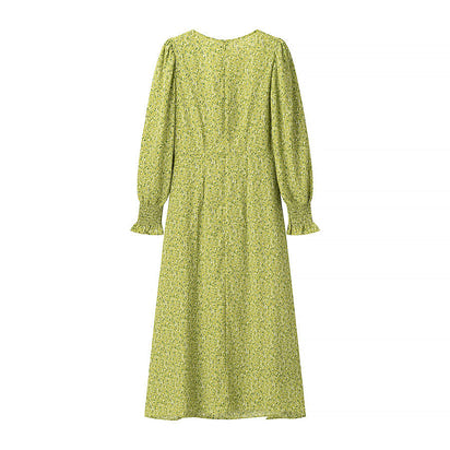 Bubble Sleeve Printed Long Sleeve Dress