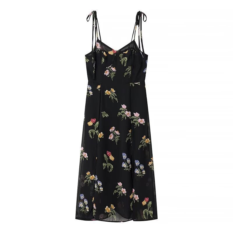 European And American Style Women's Retro High-waist Floral Dress