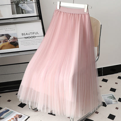 Gradient Color Gauze Skirt Mid-length Mesh High Waist