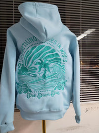 Embroidered off-the-shoulder sleeve hooded sweatshirt