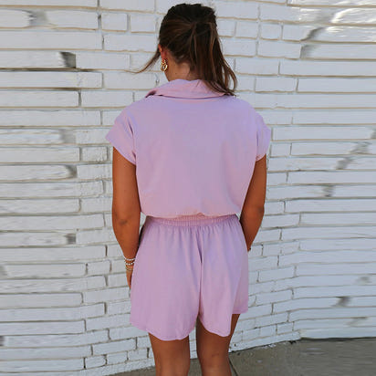 When Ying summer new lapel short-sleeved jumpsuit women casual sports wind waist rompers women