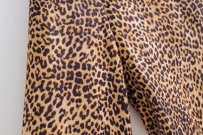 Women's Animal Print Satin Texture Long Sleeve Shirt