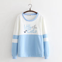 Colorblock cat print long-sleeved sweatshirt