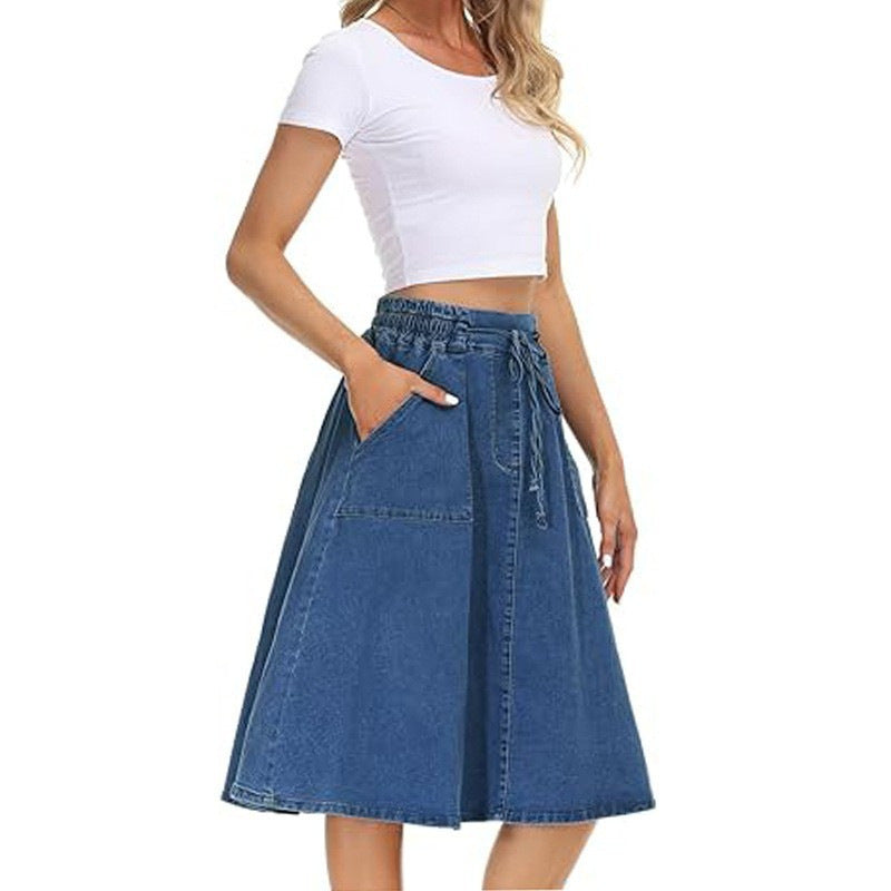 Waist Belt Slip-in Casual Denim Skirt