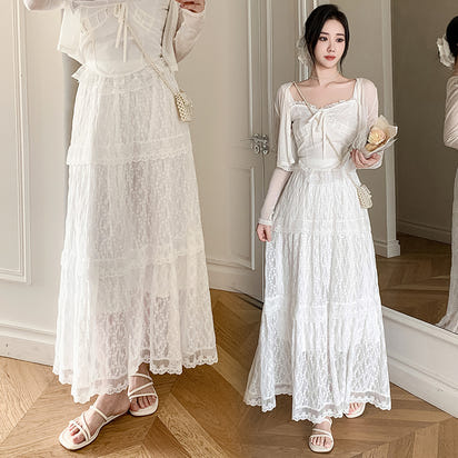 Design Embroidered White Lace Skirt