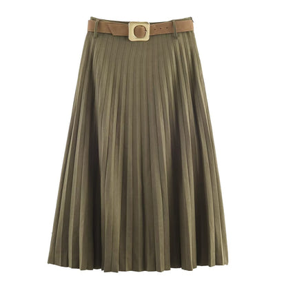 Fashionable Elegant With Belt Pleated Skirt