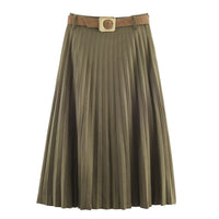Fashionable Elegant With Belt Pleated Skirt