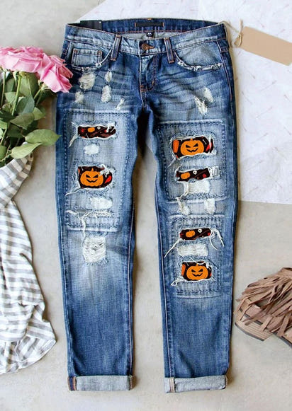 Women's Jeans Ripped Print Patch